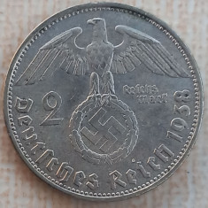 (A593) MONEDA DIN ARGINT GERMANIA - 2 REICHSMARK MARK 1938, LIT. E, NAZISTA