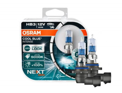 Set becuri HB3 (9005) OSRAM 9005CBNHCB 12V; 65W; COOL BLUE INTENSE (NextGen); cu pana 100% mai multa lumina; albastru; P20d; Omologare: ECE; pana la foto