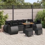 Set de sofa pentru gradina Gossi cu 10 piese cu perne negru poliratan acacia, set de mese pentru gradina Gossi cu 3 piese cu perne negru poliratan aca
