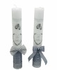 Set lumanari pentru nunta de argint cu fundita si papion din satin - Alb Argintiu, Eventissimi&reg;