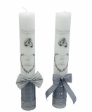 Set lumanari pentru nunta de argint cu fundita si papion din satin - Alb Argintiu, Eventissimi&reg;