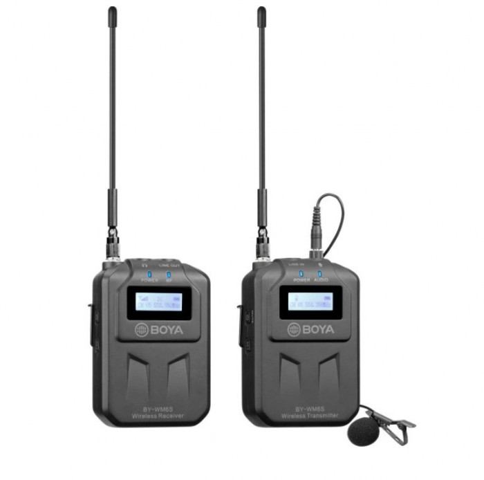 Sistem wireless UHF Boya BY-WM6S cu Microfon lavaliera Transmitator si Receiver
