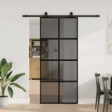 Ușă glisantă cu set feronerie neagră 90x205cm sticlă securizată