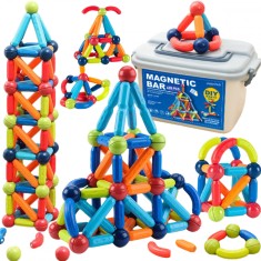 Set de Constructie Magnetic pentru Copii, 128 Piese, Educational si Distractiv, Dezvoltare STEM - Creativitate si Imaginatie, Numeroase Posibilitati d
