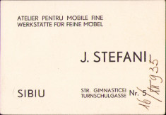 HST A1884 Reclamă Atelier pentru mobile fine J Stefani 1935 Sibiu foto