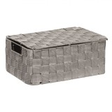 Cutie Depozitare, Model Impletit, Culoare Gri, Material Metal si Plastic, Dimensiuni 30x20x12 cm, Cu Capac si Manere, Oem