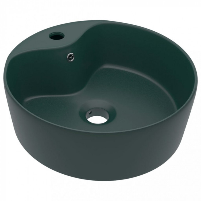 Chiuvetă de lux cu preaplin verde &icirc;nchis mat 36x13 cm ceramică