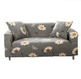Husa Elastica Canapea/Pat Gri cu Flori + 2 Fete Perna 45x45cm, Protectie Mobila, Lavabila, Poliester/Elastan