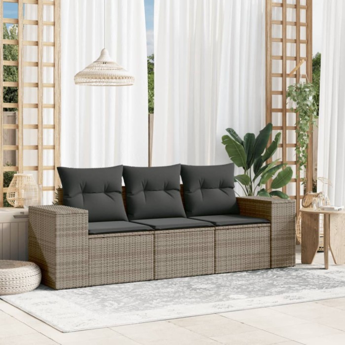 Gossi set canapea de gradina cu perne, 3 piese, gri, poliratan