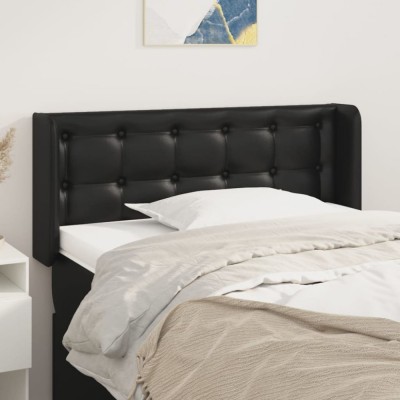 vidaXL Tăblie de pat cu aripioare negru 83x16x78/88 cm piele ecologică 3118840 foto
