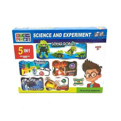 Set educativ STEM experimente 5 in 1 - Robot solar, chimie, minge racheta, robot paianjen si fosile prehistorice foto