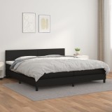 Cumpara ieftin Pat box spring cu saltea, negru, 200x200 cm, piele ecologică