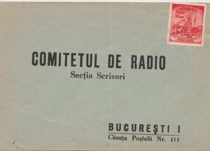 1952 Romania - Plic antet Radiodifuziunea Romana, timbru perfin inversat RADIO