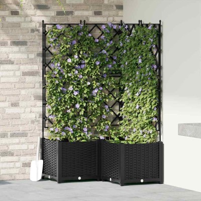 vidaXL Ghiveci de grădină cu trellis 3 pcs Negru 80 x 80 x 143 cm PP 42002841 foto