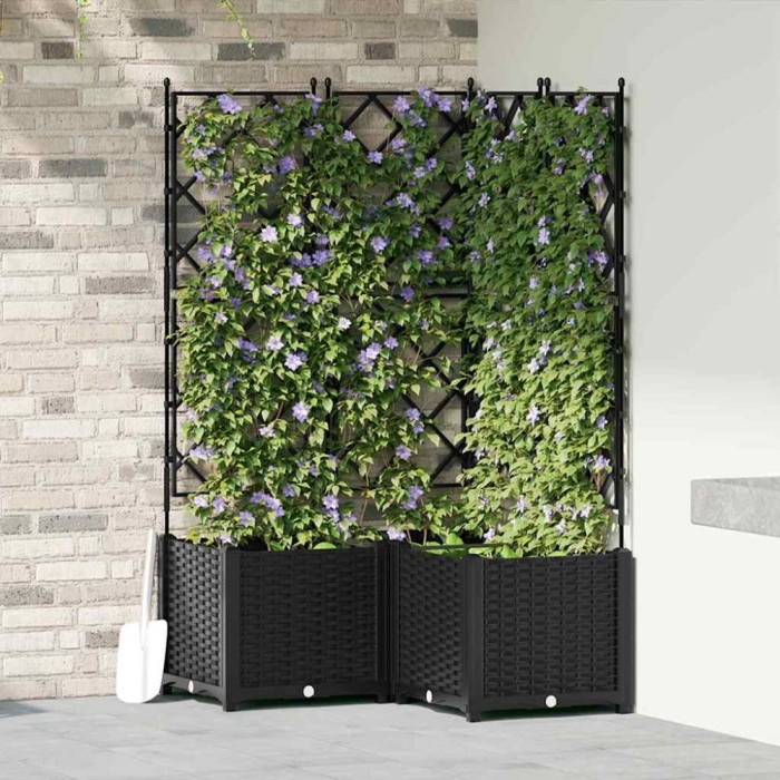 vidaXL Ghiveci de grădină cu trellis 3 pcs Negru 80 x 80 x 143 cm PP 42002841