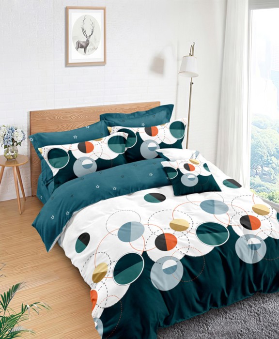 Lenjerie de pat pentru o persoana cu 2 huse de perna patrata, Embla, bumbac mercerizat, multicolor