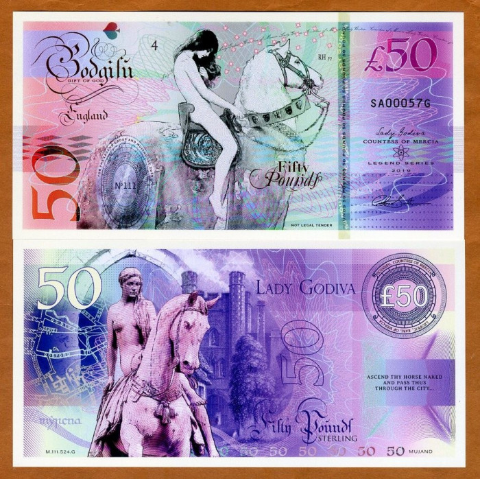 !!! ANGLIA = FANTASY NOTE = 50 POUNDS 2019 , LADY GODIVA - UNC / POLIMER