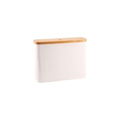 Cos de depozitare role hartie igienica LONBET, 45 X 34.5 X 15 cm, textil, capac bambus, bej