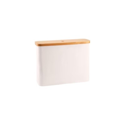 Cos de depozitare role hartie igienica LONBET, 45 X 34.5 X 15 cm, textil, capac bambus, bej foto