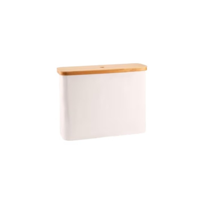 Cos de depozitare role hartie igienica LONBET, 45 X 34.5 X 15 cm, textil, capac bambus, bej