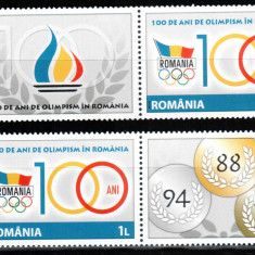 Romania 2014, LP 2039 b, 100 ani olimpism, ambele viniete, dr-stg, MNH! RARE!