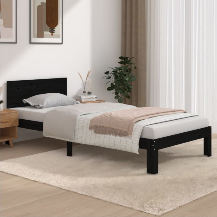 vidaXL Cadru de pat, negru, 90x200 cm, lemn masiv de pin 810484