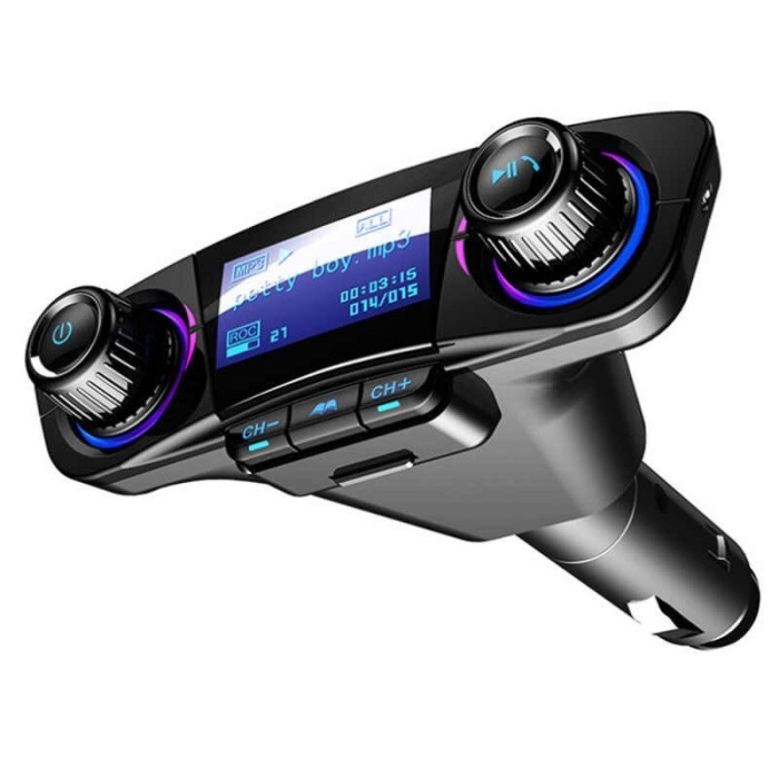 Modulator Transmitator FM Auto Techstar&reg;, BT-06 Bluetooth 5.0, MP3 Player cu dublu USB, MicroSD si Jack 3.5mm