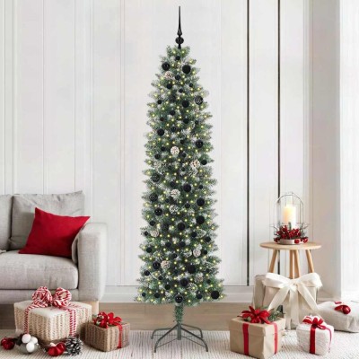 vidaXL Copac Artificial Slăb de Crăciun cu 300 LED Verde și alb 210 cm 3395306 foto