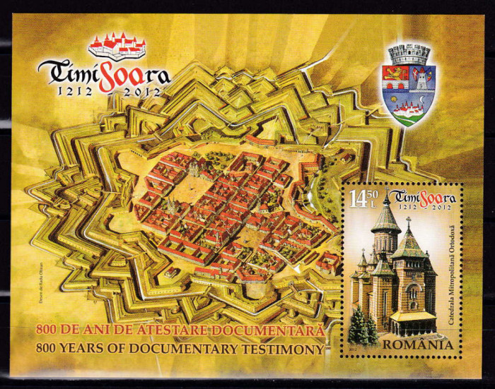 RO 2012 ,LP 1937 , colita 527 &quot;Timisoara 800 ani de atestare&quot; MNH , tiraj 6.500