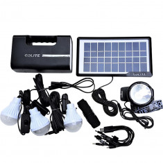 Kit solar cu lampa U, lanterna frontala, USB, 3 becuri 6V 4Ah - GDLITE-1 foto