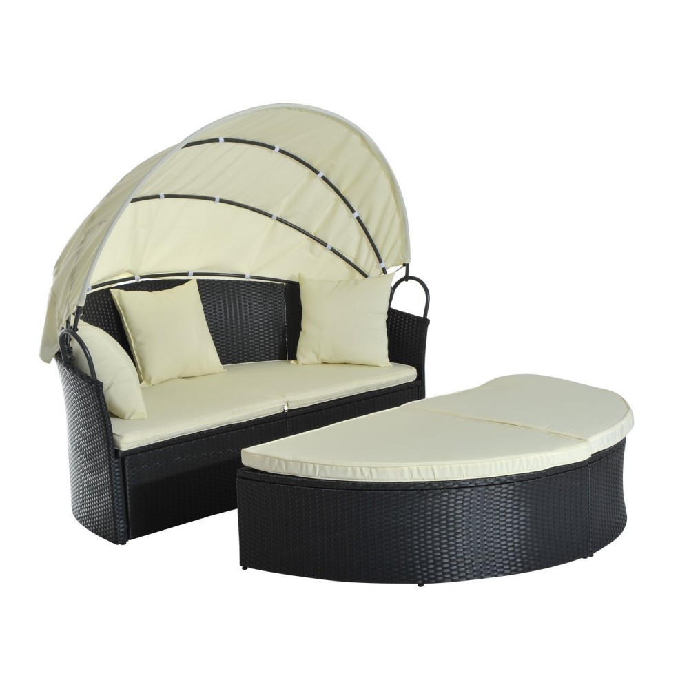 Outsunny Set mobilier gradina Pat gradina Rotund din Ratan PE de si ...