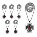 Cumpara ieftin Set 6 coliere argintii 29 cm cu pandantiv cruce Ierusalim 2,3 x 2,3 cm, inscriptie Jerusalem, lant metalic unisex pentru marturii botez si evenimente