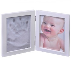 Ramă Foto Lemn Bebelusi, Baby Cute, Amprentă Palme și Picioare, Alb, 11.4x16.4cm