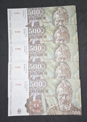 500 Lei Rom&amp;acirc;nia 1991 UNC CONSECUTIVE foto