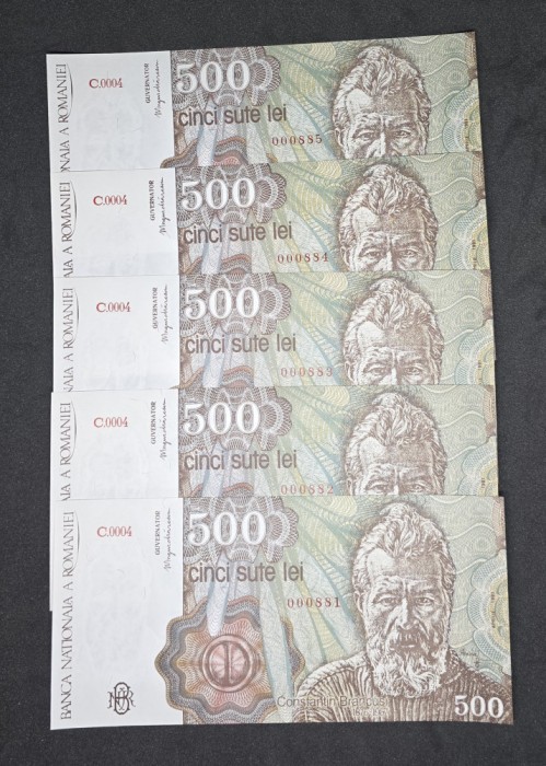 500 Lei Rom&acirc;nia 1991 UNC CONSECUTIVE