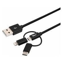 Cablu Braid Tellur 3 in 1 USB - Micro USB + adaptor Lightning + adaptor Type-C nylon 10cm, negru foto