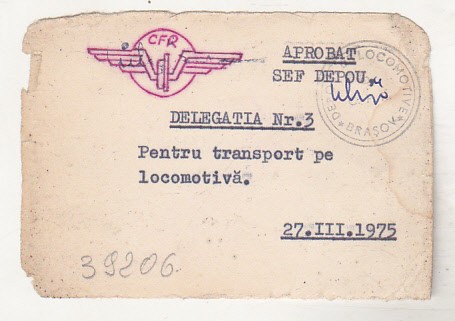 bnk div CFR - Delegatie ptr transport pe locomotiva