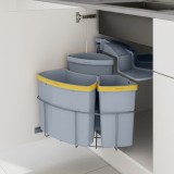 Cos de gunoi &icirc;ncorporabil pivotant 30L gri, 3 recipiente, [en.casa]