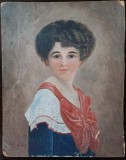 A4139N Portret de t&acirc;nără, pictură semnată G Ionescu, 1911