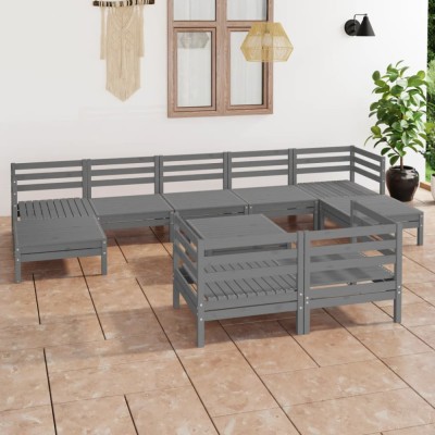 Gossi set mobilier de gradina, 10 piese, gri, lemn masiv de pin foto