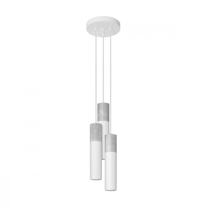 Lampă Suspendată Borigio Alb/Gri Oțel/Beton 3 Becuri Tub Modern De Interior