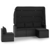 Set mobilier de gradina cu perne, 4 piese, negru, poliratan