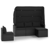 Set mobilier de gradina cu perne, 4 piese, negru, poliratan