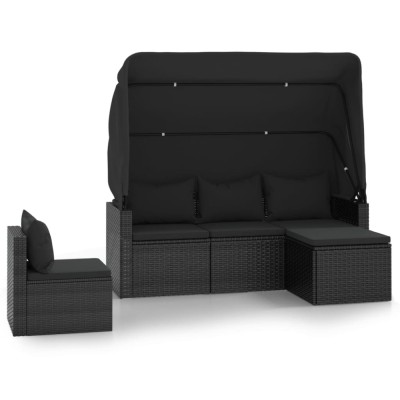 Set mobilier de gradina cu perne, 4 piese, negru, poliratan foto