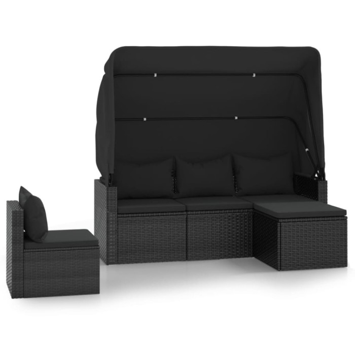 Set mobilier de gradina cu perne, 4 piese, negru, poliratan