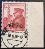 Germania (Deutsches Reich 1939) "Der F&uuml;hrer in seiner Geburtsstadt Braunau 12.3.38" (12+38Pf Roșu cu Margine de Coală, Ștampilă Bad Oeynhausen) CLK1