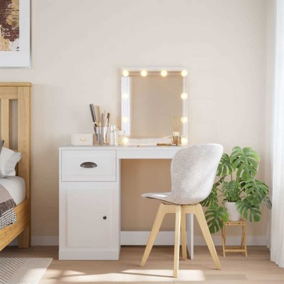 vidaXL Masă de toaletă cu LED-uri, alb, 90x42x132,5 cm foto