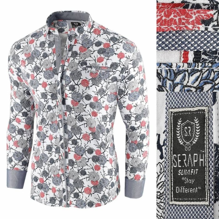 Camasa pentru barbati, alb, model floral, flex fit, casual, premium - Babilon Camasa pentru barbati, alb, model floral, flex fit, casual, premium - Babilon