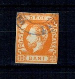 1871 - Carol I cu barba, 10 bani portocaliu, nedantelat, stampilat