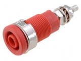 Conector banană 4mm soclu 32A 1kV roşu nichelat pe panou